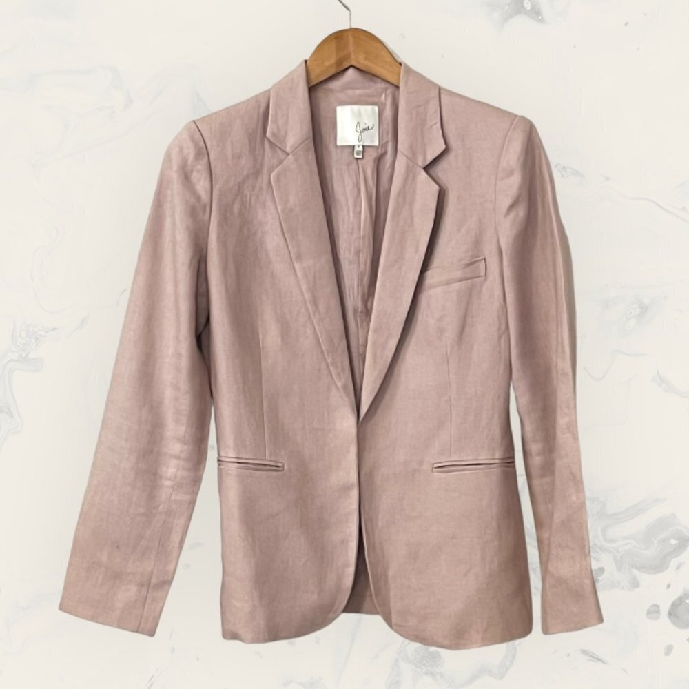 Joie Women's Blazer Open Front Baby Pink 100% Linen Size 4 Jacket Workwear